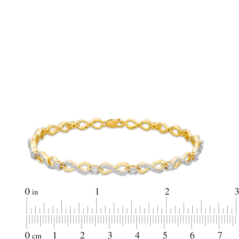 Main Image 4 of 1/4 CT. T.W. Diamond Sideways Infinity Station Line Bracelet in 10K Gold - 7.5"