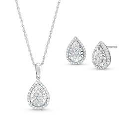 1/3 CT. T.W. Pear Multi-Diamond Frame Pendant and Stud Earrings Set in Sterling Silver