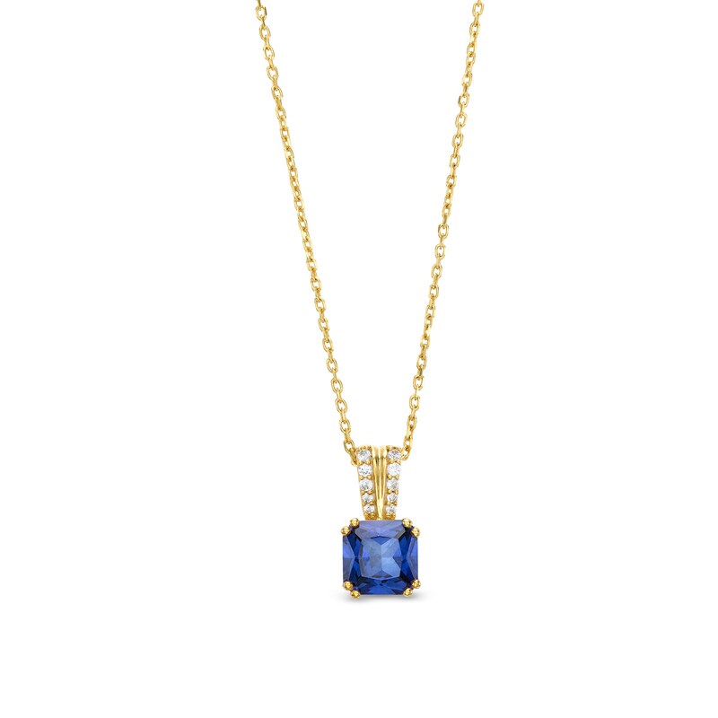 Main Image 1 of Asscher-Cut Blue Lab-Created Sapphire and White Lab-Created Sapphire Pendant in Sterling Silver with 10K Gold Plate