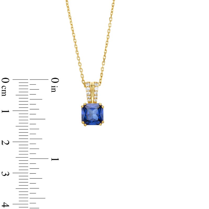 Main Image 3 of Asscher-Cut Blue Lab-Created Sapphire and White Lab-Created Sapphire Pendant in Sterling Silver with 10K Gold Plate
