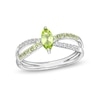 Thumbnail Image 0 of Marquise Peridot and White Lab-Created Sapphire Split Shank Ring in Sterling Silver