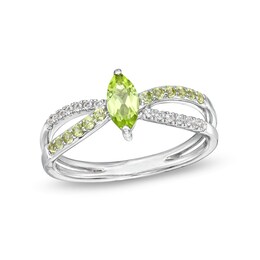 Marquise Peridot and White Lab-Created Sapphire Split Shank Ring in Sterling Silver