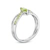 Thumbnail Image 2 of Marquise Peridot and White Lab-Created Sapphire Split Shank Ring in Sterling Silver