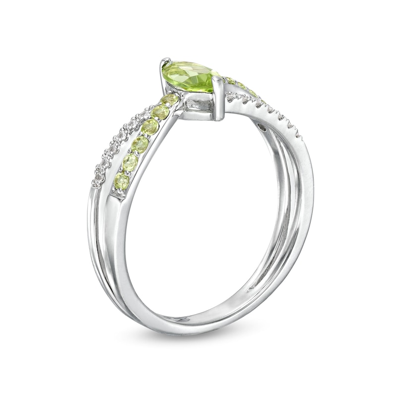 Marquise Peridot and White Lab-Created Sapphire Split Shank Ring in Sterling Silver