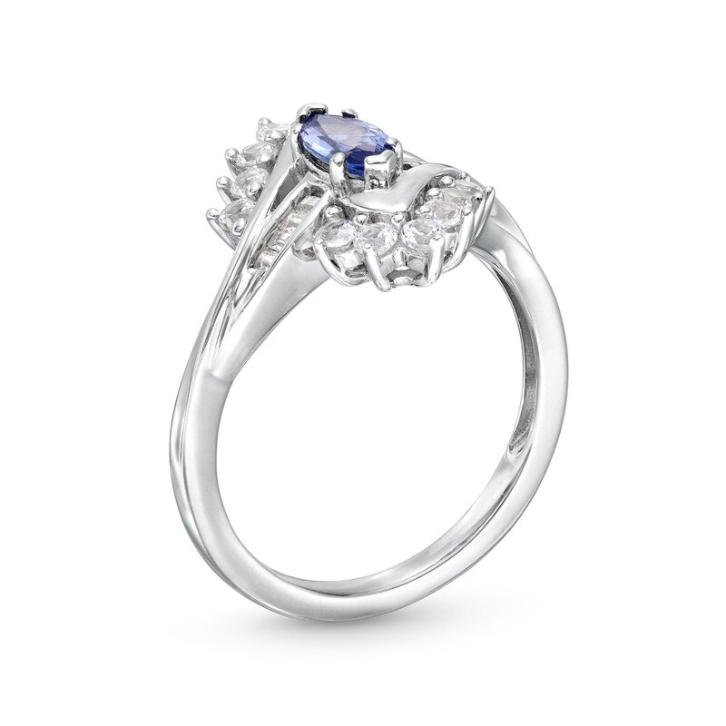 Main Image 3 of Marquise Tanzanite and White Lab-Created Sapphire Sunburst Frame Ring in Sterling Silver