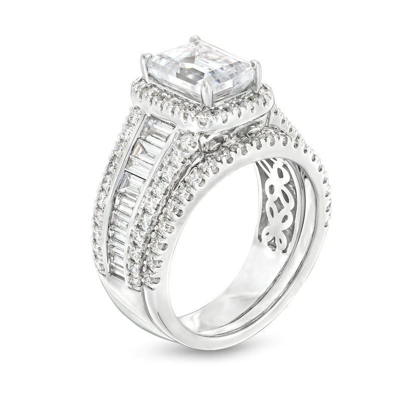 Main Image 3 of 3-3/4 CT. T.W. Certified Emerald-Cut Lab-Grown Diamond Frame Bridal Set in 14K White Gold (F/VS2)