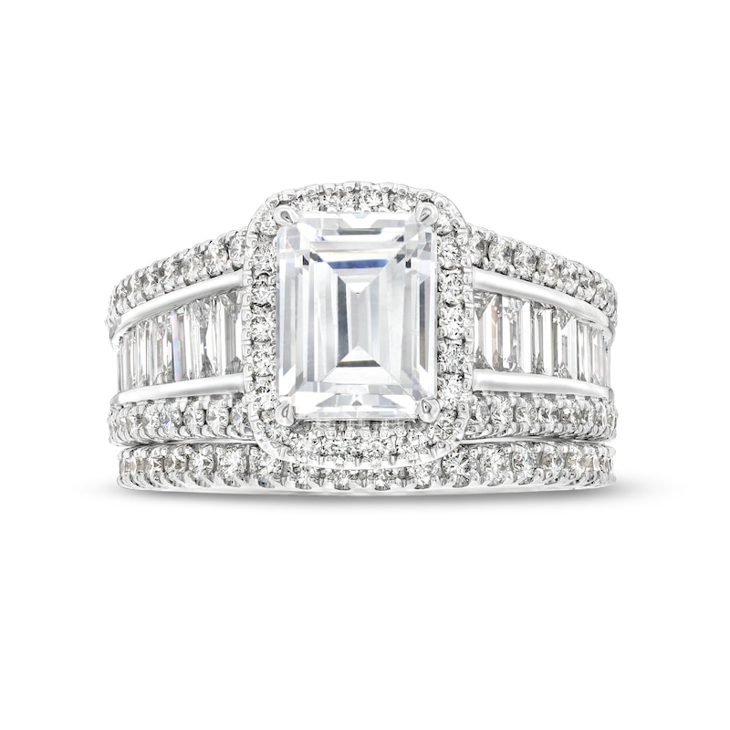 3-3/4 CT. T.W. Certified Emerald-Cut Lab-Created Diamond Frame Bridal Set in 14K White Gold (F/VS2)