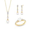 Thumbnail Image 0 of Cultured Freshwater Pearl and 1/15 CT. T.W. Diamond Pendant, Ring and Earrings in Sterling Silver with 10K Gold Plate