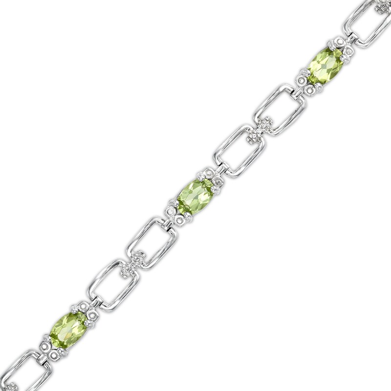 Main Image 1 of Oval Peridot and Diamond Accent Rectangle Link Bracelet in Sterling Silver - 7.25"