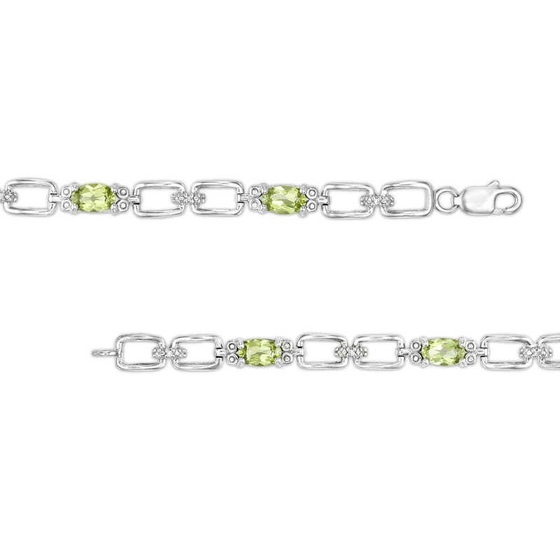 Main Image 3 of Oval Peridot and Diamond Accent Rectangle Link Bracelet in Sterling Silver - 7.25"