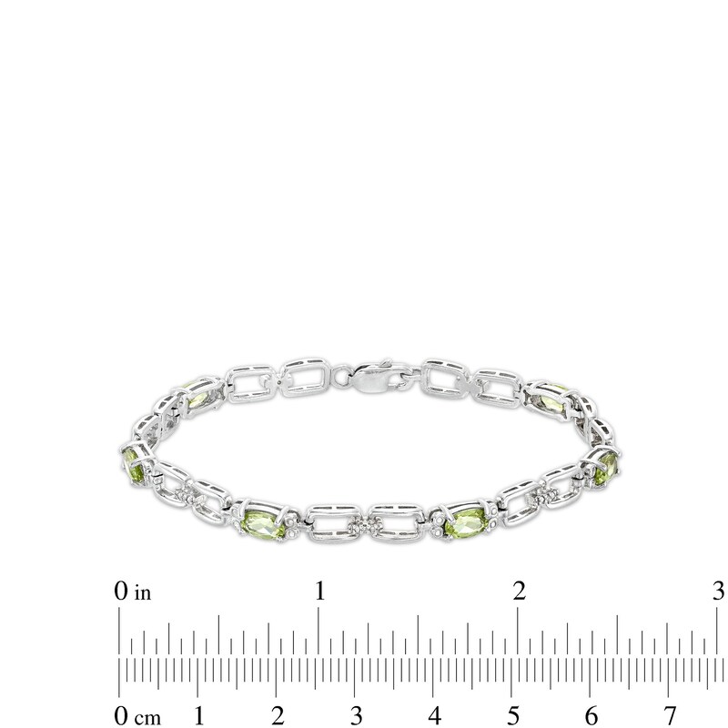 Main Image 4 of Oval Peridot and Diamond Accent Rectangle Link Bracelet in Sterling Silver - 7.25"