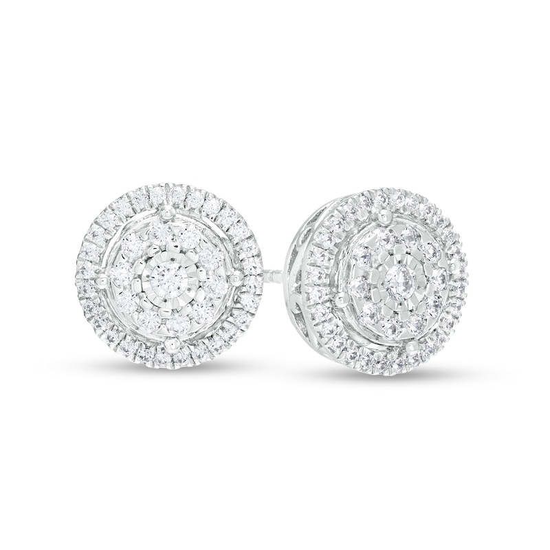 1/4 Ct. T.W. Diamond Double Frame with Scroll Edge Stud Earrings in Sterling Silver