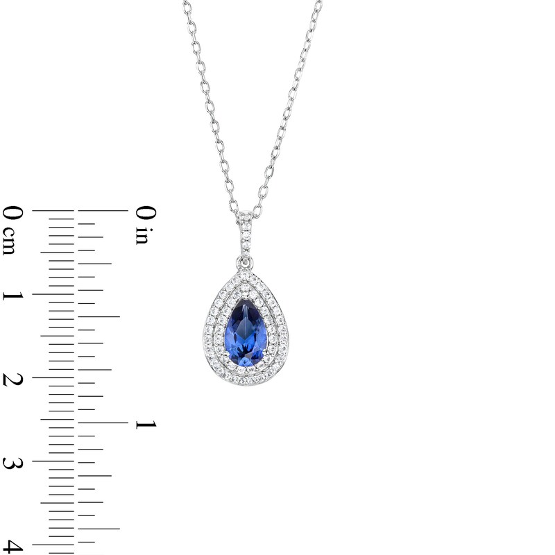 Main Image 4 of Pear Blue Lab-Created Sapphire and White Lab-Created Sapphire Teardrop Frame Pendant and Ring Set in Sterling Silver