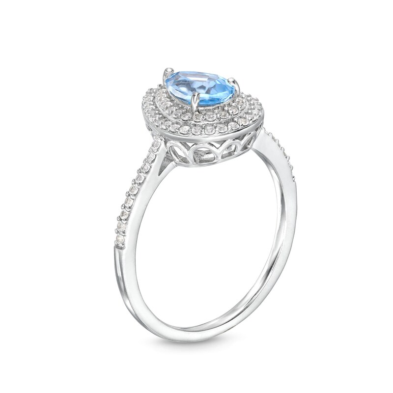 Main Image 3 of Pear Blue Lab-Created Spinel and White Lab-Created Sapphire Teardrop Frame Pendant and Ring Set in Sterling Silver