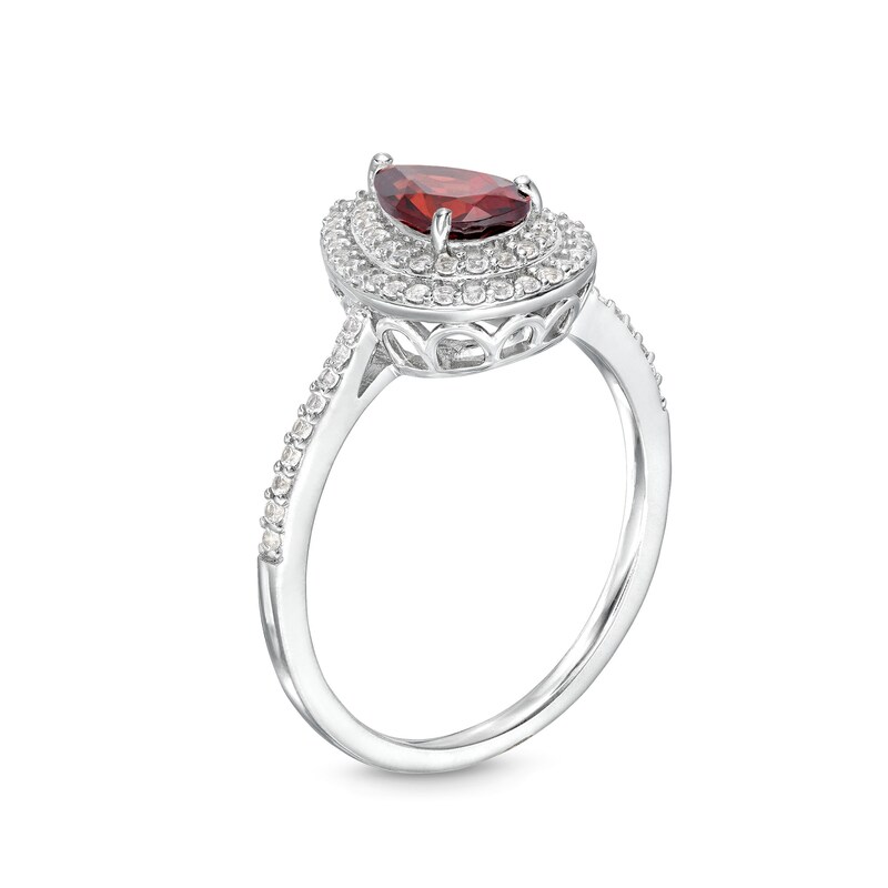 Main Image 3 of Pear-Shaped Garnet and White Lab-Created Sapphire Teardrop Frame Pendant and Ring Set in Sterling Silver