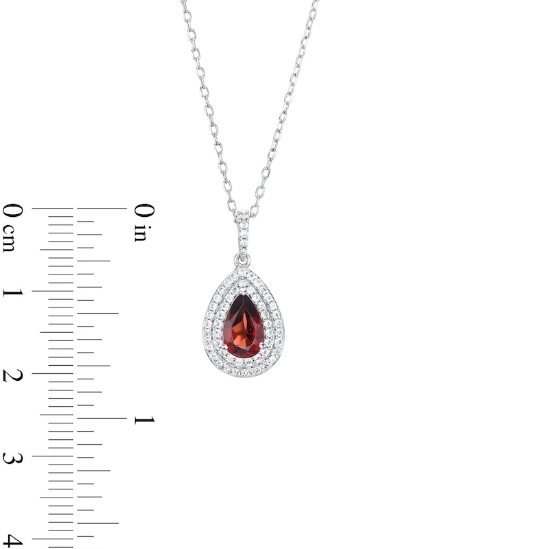 Pear-Shaped Garnet and White Lab-Created Sapphire Teardrop Frame Pendant and Ring Set in Sterling Silver