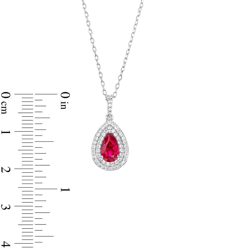 Main Image 4 of Pear-Shaped Lab-Created Ruby and White Lab-Created Sapphire Teardrop Frame Pendant and Ring Set in Sterling Silver