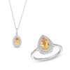 Thumbnail Image 1 of Pear-Shaped Citrine and White Lab-Created Sapphire Teardrop Frame Pendant and Ring Set in Sterling Silver