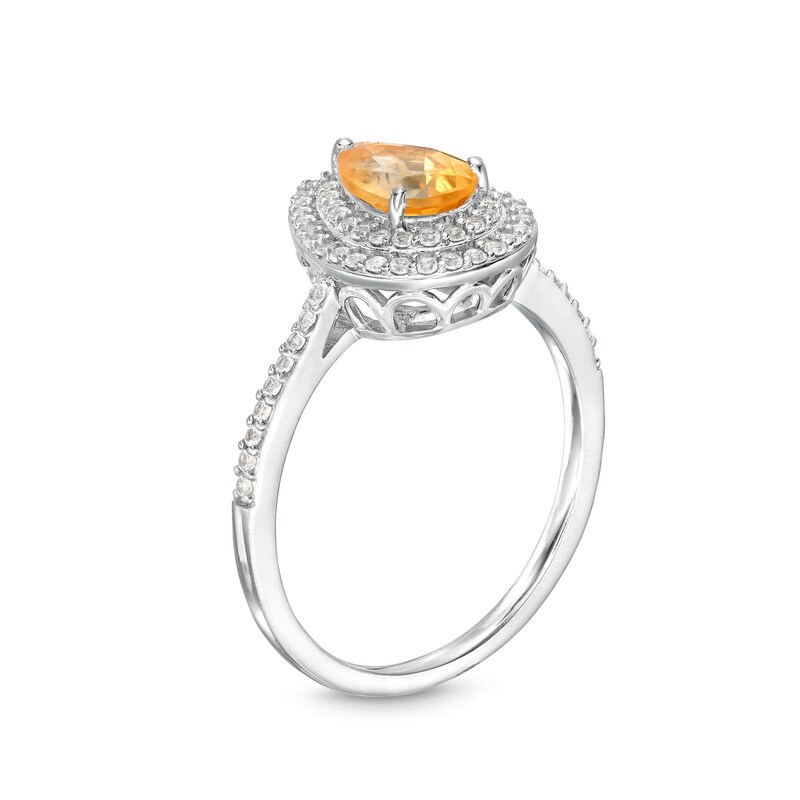 Main Image 3 of Pear-Shaped Citrine and White Lab-Created Sapphire Teardrop Frame Pendant and Ring Set in Sterling Silver