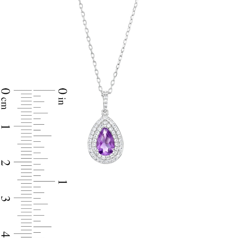 Pear-Shaped Amethyst and White Lab-Created Sapphire Teardrop Frame Pendant and Ring Set in Sterling Silver