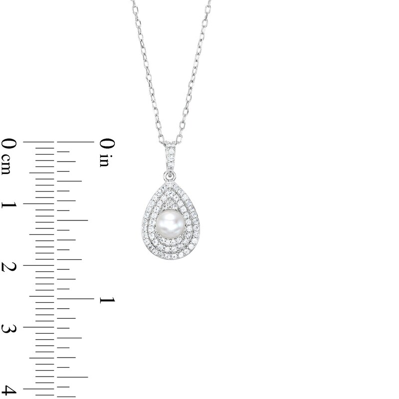 Main Image 4 of Freshwater Cultured Pearl and White Lab-Created Sapphire Teardrop Frame Pendant and Ring Set in Sterling Silver