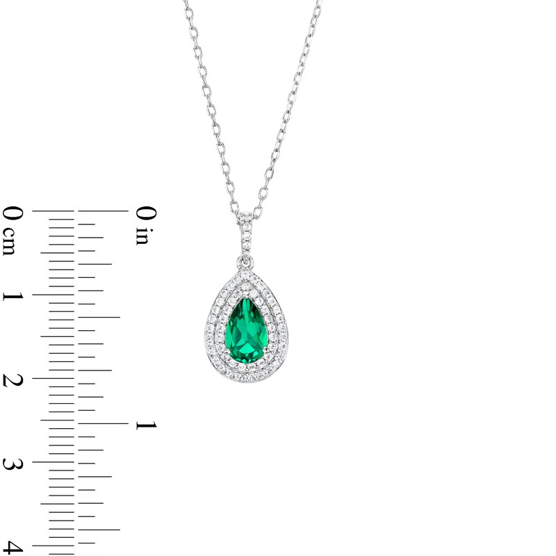 Pear-Shaped Lab-Created Emerald and White Lab-Created Sapphire Teardrop Frame Pendant and Ring Set in Sterling Silver