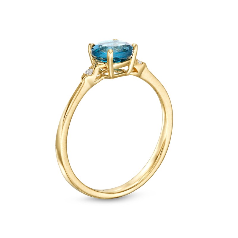 Main Image 3 of 6.0mm London Blue Topaz and Diamond Accent Solitaire-Style Ring in 10K Gold