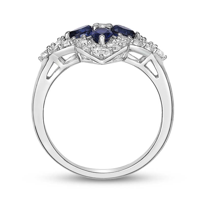 Main Image 3 of Pear-Shaped Blue and White Lab-Created Sapphire Open Petal Frame Star-Shaped Flower Ring in Sterling Silver