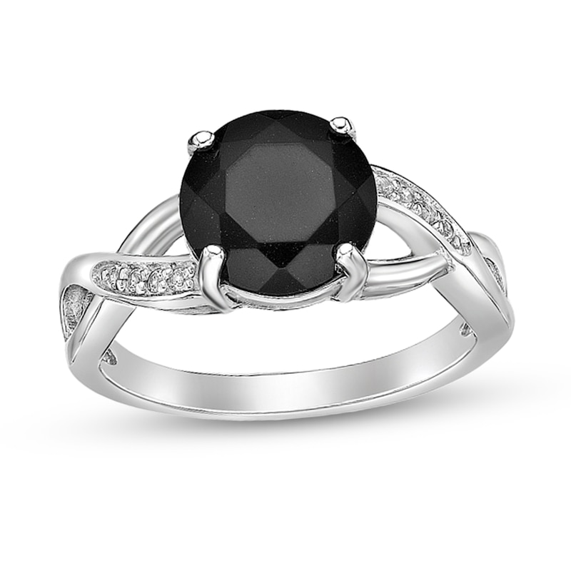 Main Image 1 of 9.0mm Onyx and White Topaz Twist Shank Ring in Sterling Silver