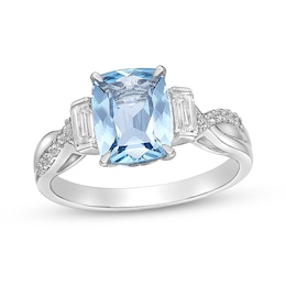 Cushion-Cut Blue and White Topaz Collar Twist Shank Ring in Sterling Silver