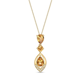 Pear-Shaped and Round Citrine with White Topaz Open Flame Triple Drop Pendant in Sterling Silver with 18K Gold Plate