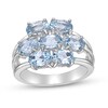 Thumbnail Image 1 of Sideways Oval Blue Topaz Seven Stone Triple Row Split Shank Ring in Sterling Silver