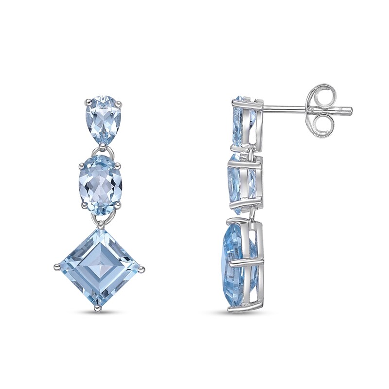 Main Image 2 of Multi-Shaped Sky Blue Topaz Triple Drop Earrings in Sterling Silver