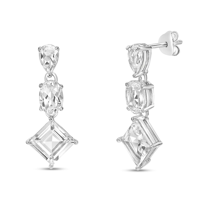 Main Image 1 of Multi-Shaped White Topaz Triple Drop Earrings in Sterling Silver