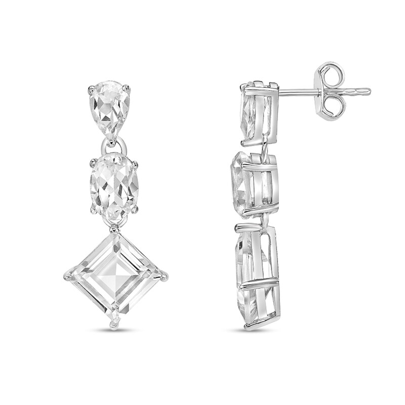 Main Image 2 of Multi-Shaped White Topaz Triple Drop Earrings in Sterling Silver