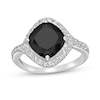 Thumbnail Image 1 of 9.0mm Cushion-Cut Onyx and White Topaz Bypass Swirl Frame Ring in Sterling Silver