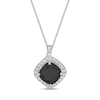 Thumbnail Image 1 of 9.0mm Cushion-Cut Onyx and White Topaz Swirl Frame Drop Pendant in Sterling Silver