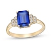 Thumbnail Image 0 of Emerald-Cut Blue and White Lab-Created Sapphire Stepped Collar Ring in Sterling Silver with 18K Gold Plate