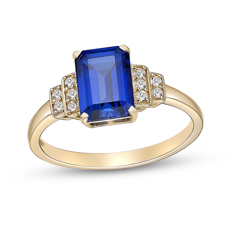 Emerald-Cut Blue and White Lab-Created Sapphire Stepped Collar Ring in Sterling Silver with 18K Gold Plate