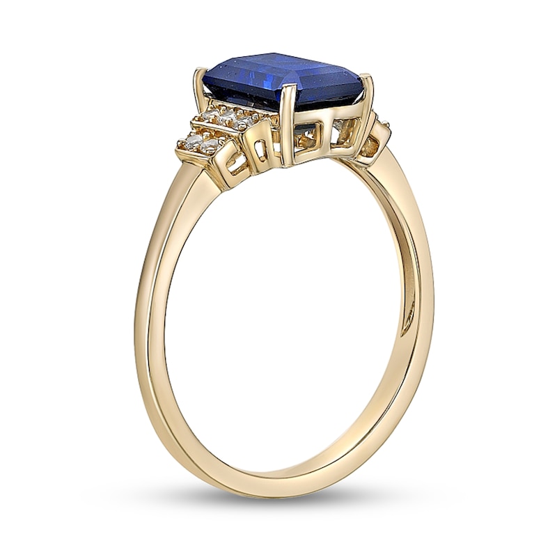 Main Image 2 of Emerald-Cut Blue and White Lab-Created Sapphire Stepped Collar Ring in Sterling Silver with 18K Gold Plate