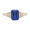 Thumbnail Image 4 of Emerald-Cut Blue and White Lab-Created Sapphire Stepped Collar Ring in Sterling Silver with 18K Gold Plate