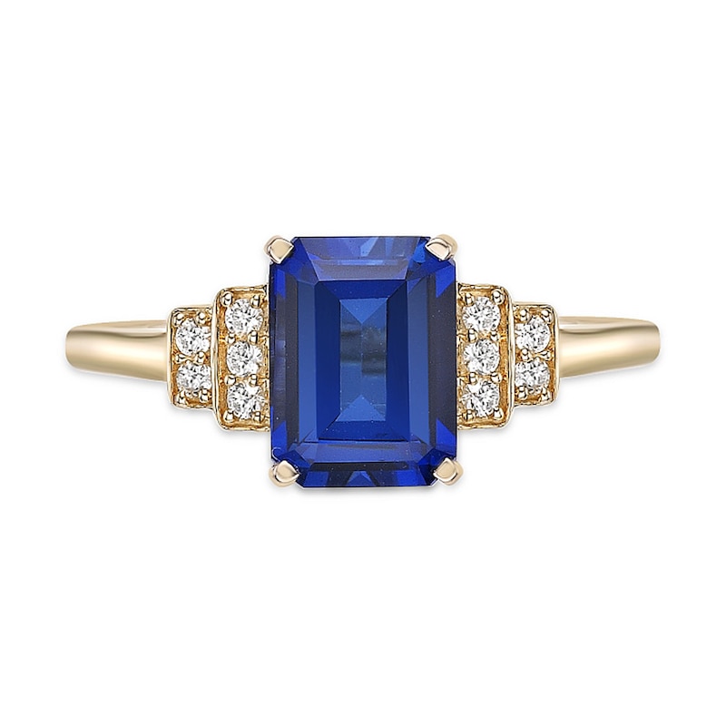 Main Image 4 of Emerald-Cut Blue and White Lab-Created Sapphire Stepped Collar Ring in Sterling Silver with 18K Gold Plate