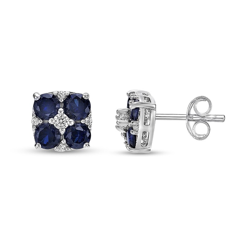 Main Image 2 of 3.5mm Blue and White Lab-Created Sapphire Quartet Stud Earrings in Sterling Silver
