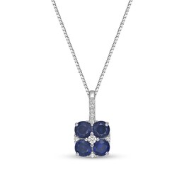 4.0mm Blue and White Lab-Created Sapphire Quartet Drop Pendant in Sterling Silver