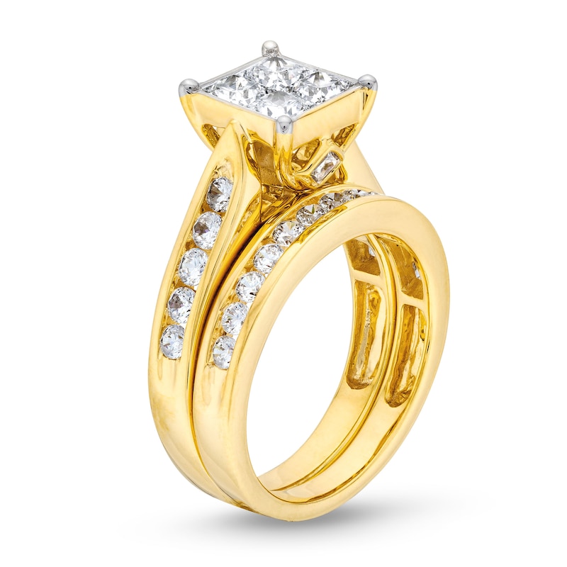 Main Image 3 of 2 CT. T.W. Quad Princess-Cut Diamond Bridal Set in 14K Gold