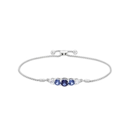 Blue Lab-Created Sapphire and White Lab-Created Sapphire Bolo Bracelet in Sterling Silver - 9.5&quot;