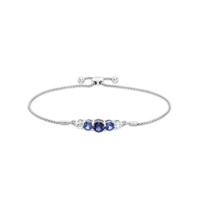 Blue Lab-Created Sapphire and White Lab-Created Sapphire Bolo Bracelet in Sterling Silver - 9.5"