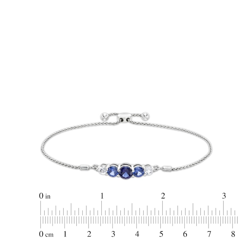 Blue Lab-Created Sapphire and White Lab-Created Sapphire Bolo Bracelet in Sterling Silver - 9.5"