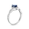 Thumbnail Image 2 of Pear-Shaped Blue Sapphire and 1/6 CT. T.W. Diamond Frame Loose Braid Ring in 10K White Gold
