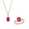 Thumbnail Image 1 of Emerald-Cut Lab-Created Ruby and White Lab-Created Sapphire Pendant and Ring Set in Sterling Silver with 14K Gold Plate